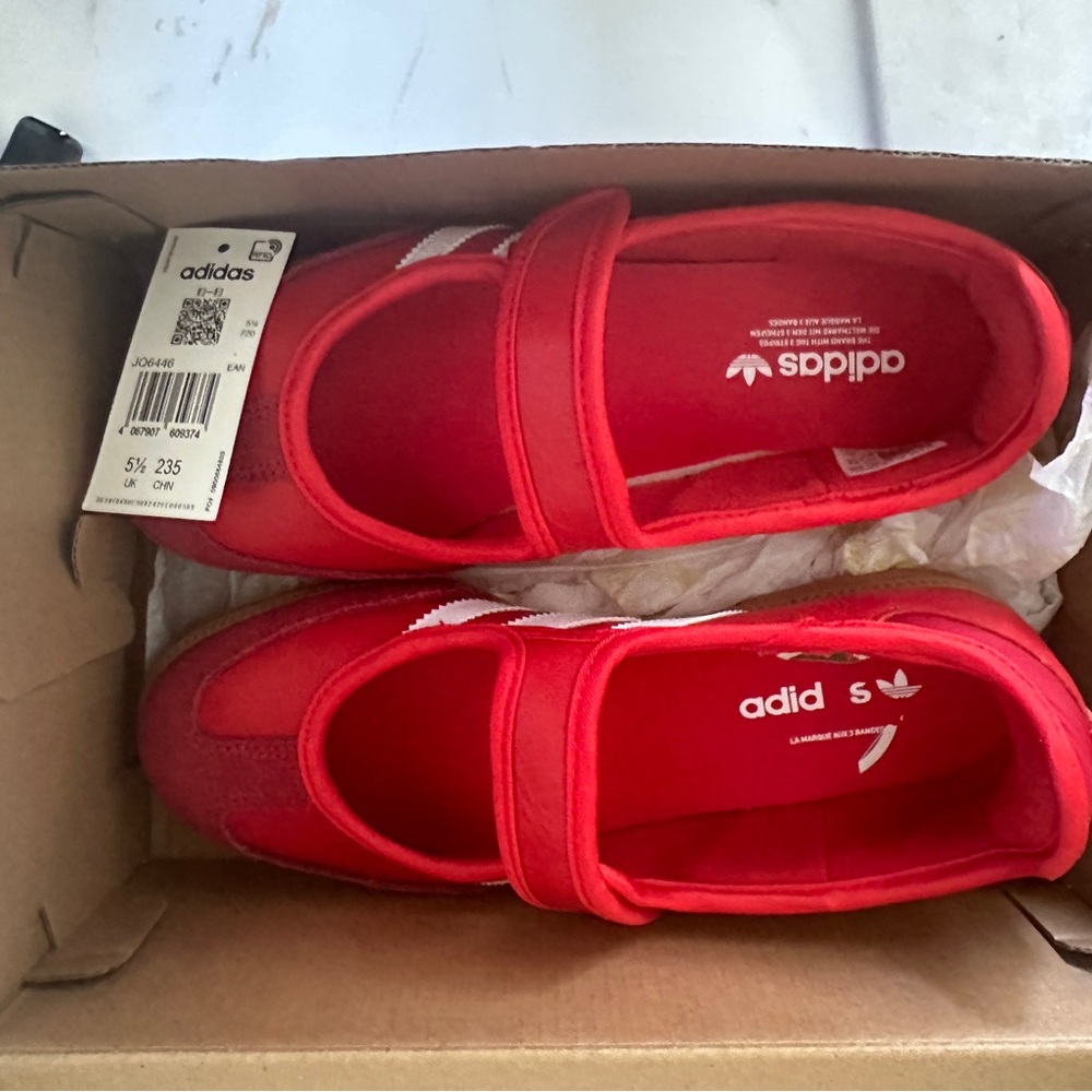 adidas Red Sneakers with White Stripes and Gum Sole - Picture 2 of 3